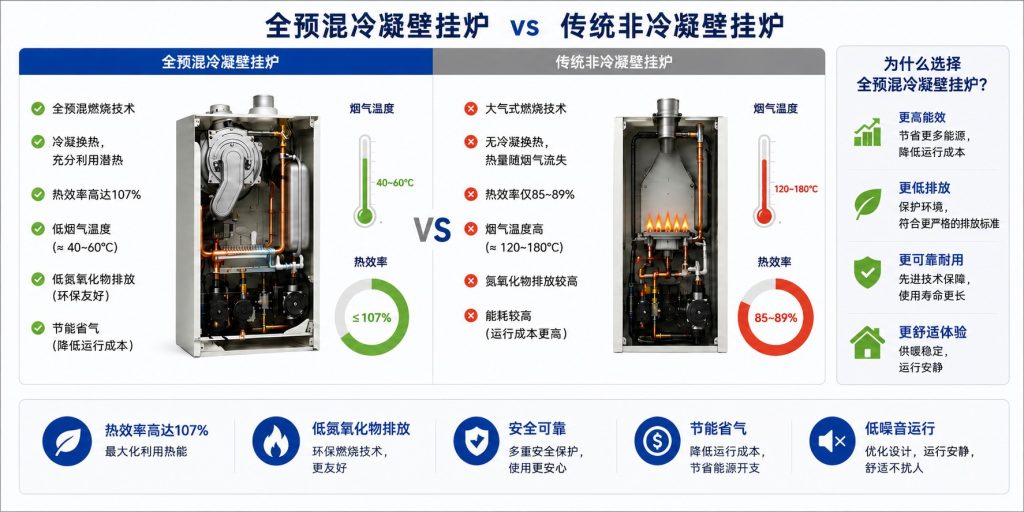 全预混冷凝燃气壁挂炉节能优势对比图