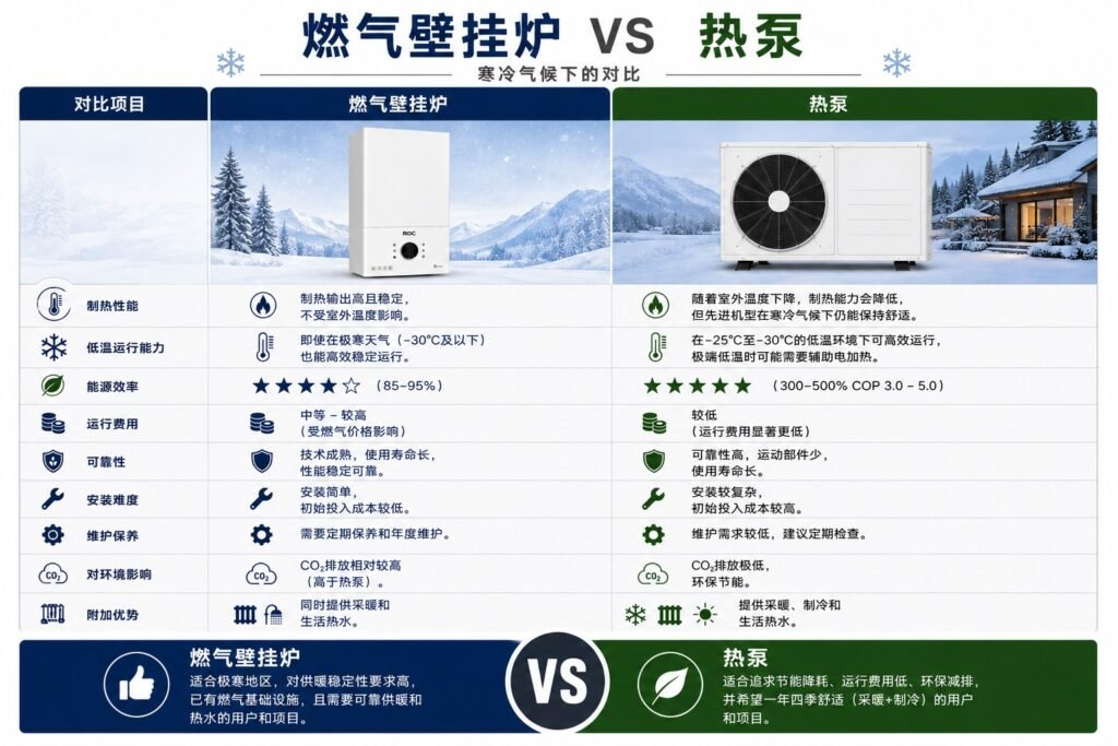 寒冷气候下燃气壁挂炉与热泵对比