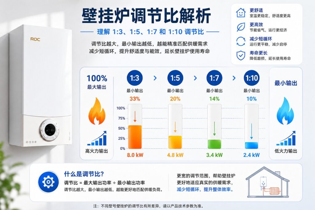 锅炉调节比示意图:最大与最小燃烧器功率