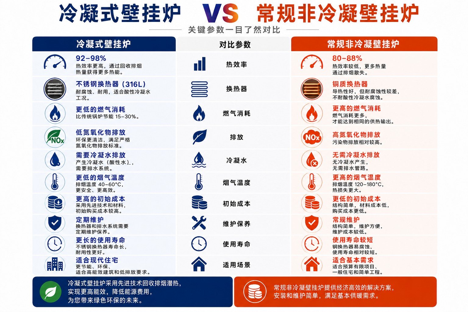 冷凝炉与非冷凝炉在能效和成本上的对比图